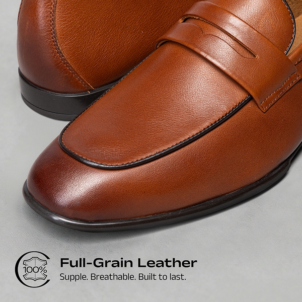 Men's Classic Full-grain Leather Dress Loafers - BROWN - 1