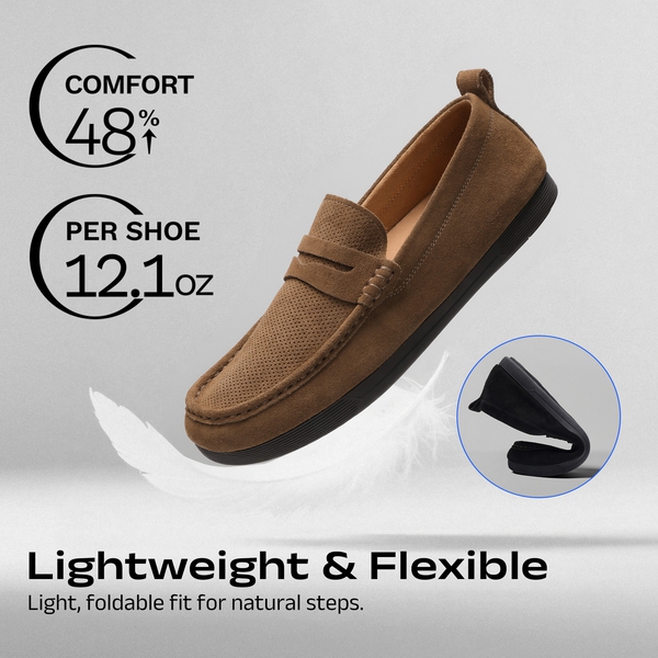 Men's Suede Casual Slip-on Loafers - BROWN - 5