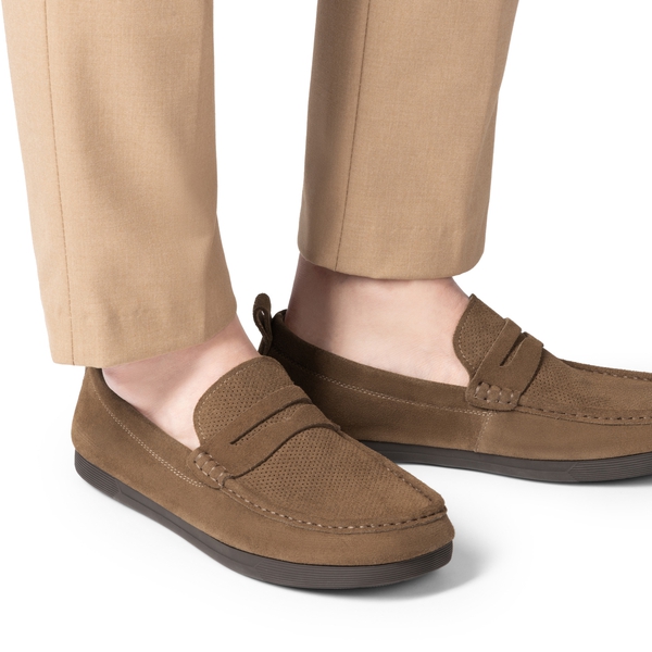 Men's Suede Casual Slip-on Loafers - BROWN - 3