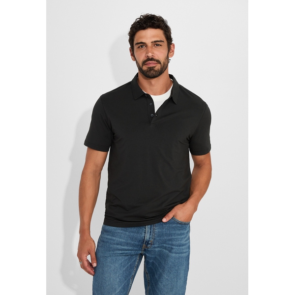 Men’s Breathable Stretch Polo Shirt - BLACK -  0
