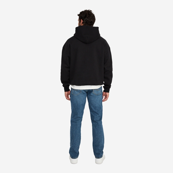 Men's Relaxed Boxy Fit Fleece Hoodie - BLACK - 4