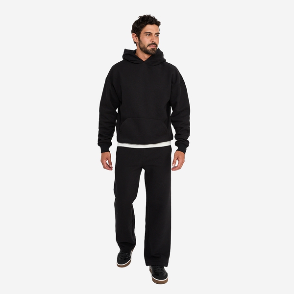 Men's Relaxed Boxy Fit Fleece Hoodie - BLACK - 2