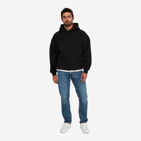 Men's Relaxed Boxy Fit Fleece Hoodie - BLACK - 3