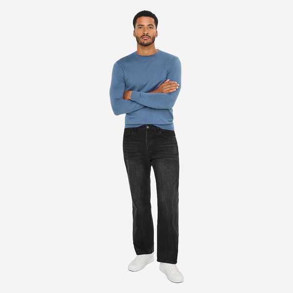 Men's Classic Straight-Leg Washed Denim Jeans - BLACK - 1