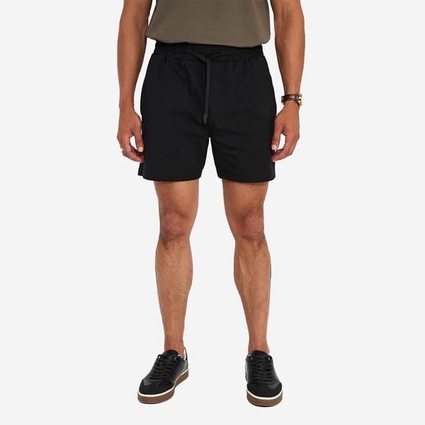 Men's Soft Casual Shorts With Elastic Band And Drawstring - BLACK - 2