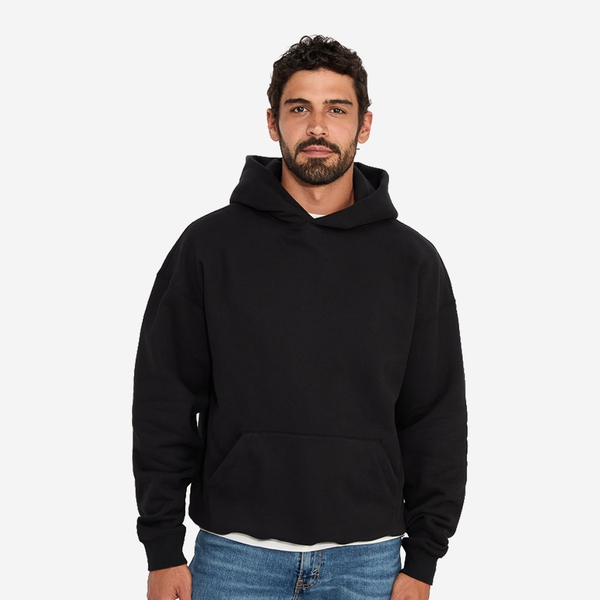 Men's Relaxed Boxy Fit Fleece Hoodie - BLACK - 1