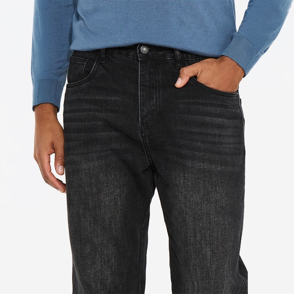 Men's Classic Straight-Leg Washed Denim Jeans - BLACK - 3