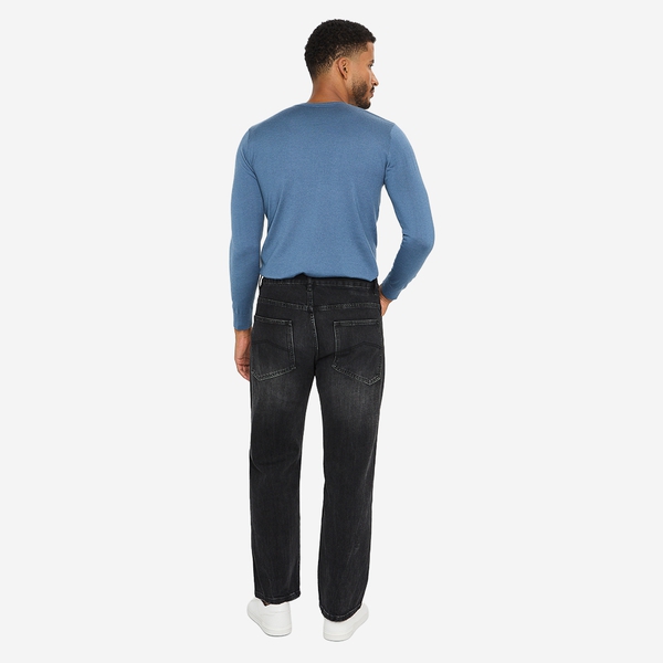 Men's Classic Straight-Leg Washed Denim Jeans - BLACK - 2