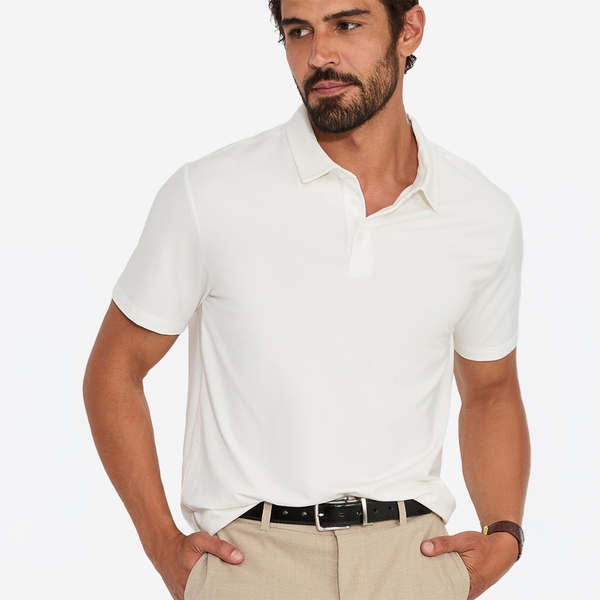Men's Classic Soft Polo Shirt Business Casual - WHITE - 3