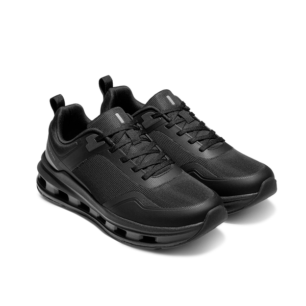Offroute：Men's Lightweight Cushion Secure Textured Lace Sneakers - ALL BLACK - 1