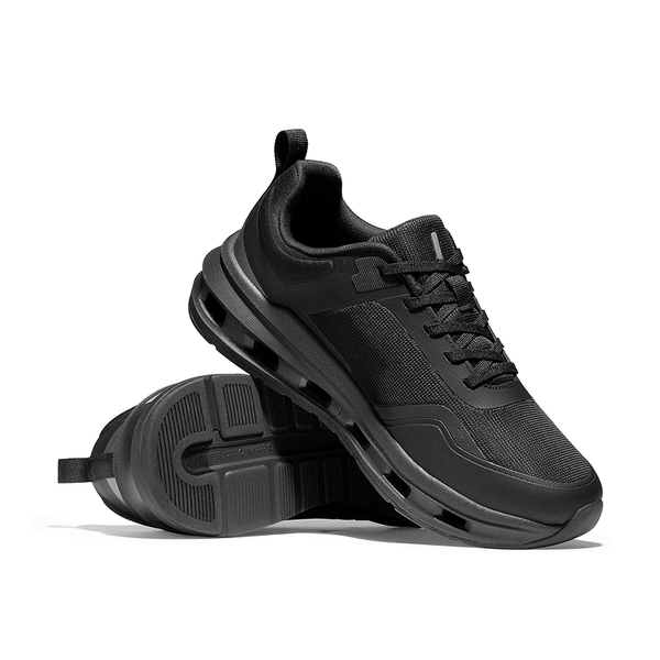 Offroute：Men's Lightweight Cushion Secure Textured Lace Sneakers - ALL BLACK - 2