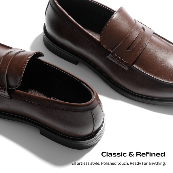 Men's Slip-on Penny Dress Loafers - DARK BROWN - 3