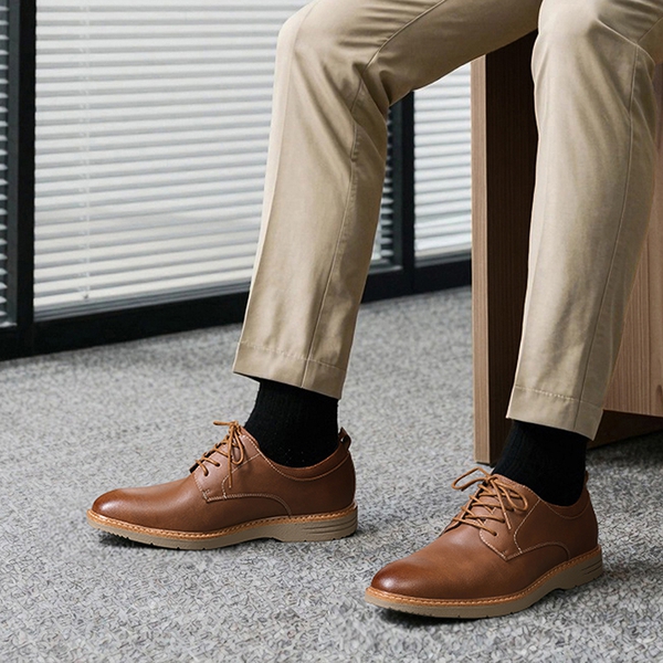 Men's Casual Dress Retro Business Classic Dress Comfort Oxfords - BROWN - 3