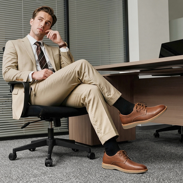 Men's Casual Dress Retro Business Classic Dress Comfort Oxfords - BROWN - 4