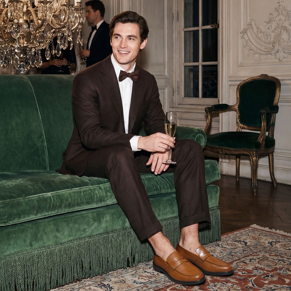 Men's Slip-on Penny Dress Loafers - BROWN - 5