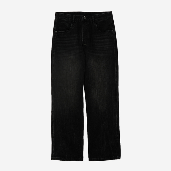 Men's Classic Straight-Leg Washed Denim Jeans - BLACK - 4