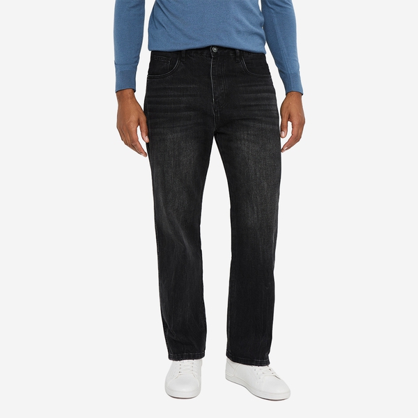 Men's Classic Straight-Leg Washed Denim Jeans - BLACK -  0