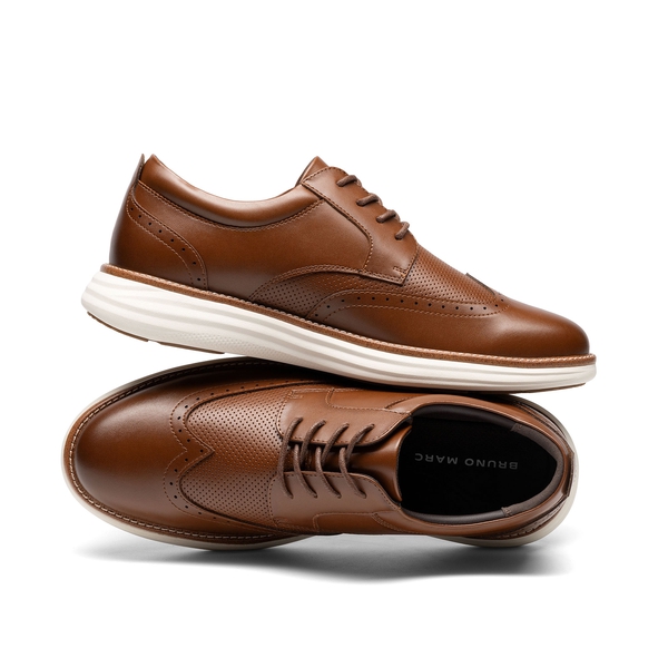 Men's Dress Casual Wingtip Brogue Oxfords With Added Cushioning - BROWN - 1