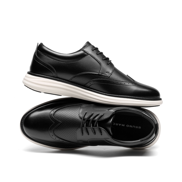 Men's Dress Casual Wingtip Brogue Oxfords With Added Cushioning - BLACK - 1