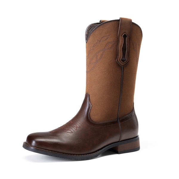 Men's Cowboy Square Toe Western Boots - ALL BROWN -  0