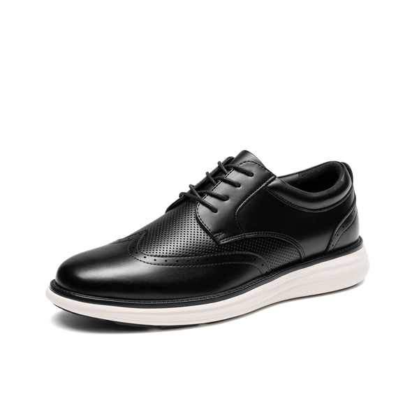 Men's Dress Casual Wingtip Brogue Oxfords With Added Cushioning - BLACK -  0
