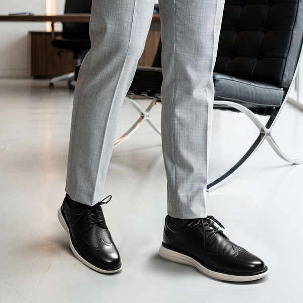 Men's Dress Casual Wingtip Brogue Oxfords With Added Cushioning - BLACK - 3