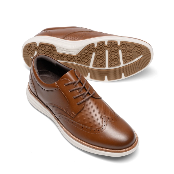 Men's Dress Casual Wingtip Brogue Oxfords With Added Cushioning - BROWN - 2