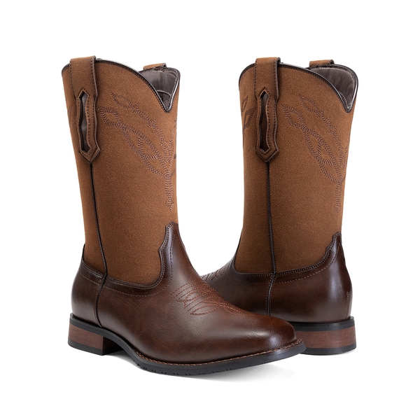 Men's Cowboy Square Toe Western Boots - ALL BROWN - 1