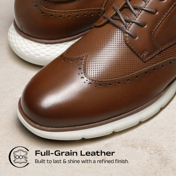 Men's Lightweight Cushioning Wingtip Leather Dress Oxfords - BROWN - 1