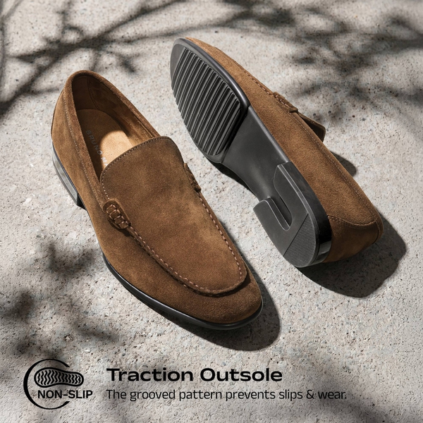 Men's Classic Slip-on Leather Suede Dress Loafers  - BROWN - 1