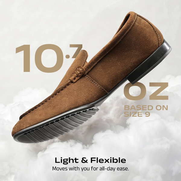 Men's Classic Slip-on Leather Suede Dress Loafers  - BROWN - 2