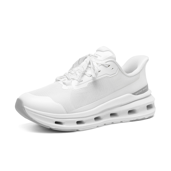 Men's Lace-Up Lightweight Cushion Mesh Sneakers With Hollow Shock-Absorbing Sole - WHITE -  0