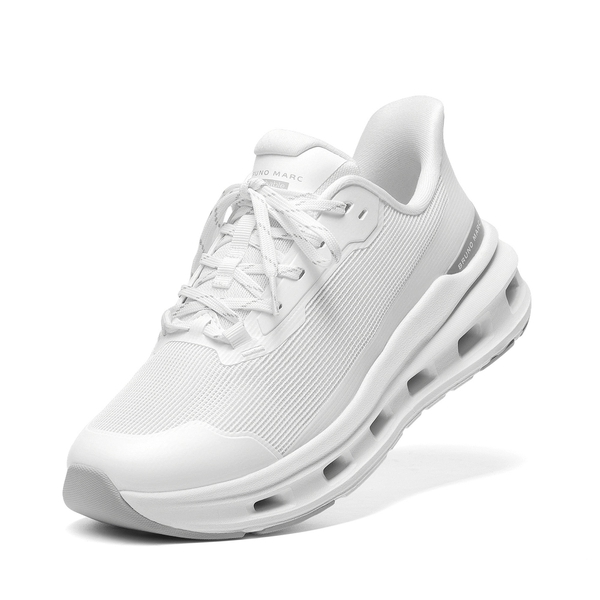Men's Lace-Up Lightweight Cushion Mesh Sneakers With Hollow Shock-Absorbing Sole - WHITE - 1