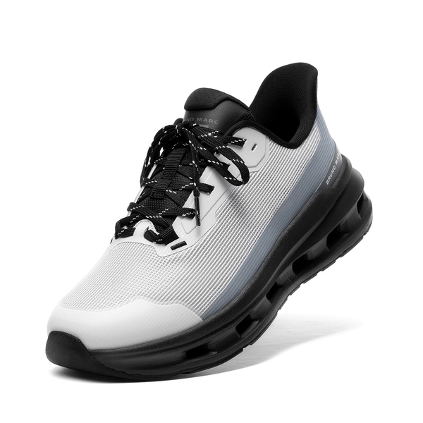 Men's Lace-Up Lightweight Cushion Mesh Sneakers With Hollow Shock-Absorbing Sole - GREY/BLACK - 1
