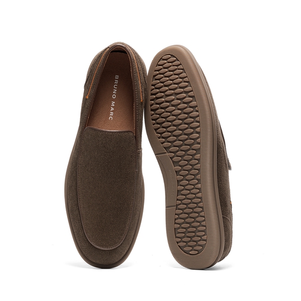 Men's Suede Leather Casual Dress Loafers  - COFFEE - 2