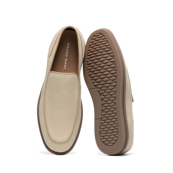 Men's Suede Leather Casual Dress Loafers  - SAND - 2