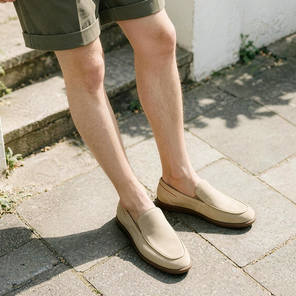 Men's Suede Leather Casual Dress Loafers  - SAND - 4