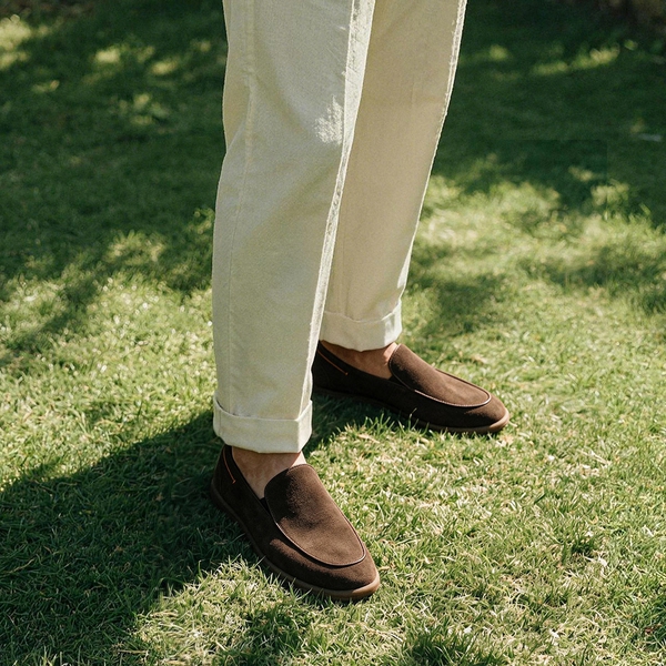 Men's Suede Leather Casual Dress Loafers  - COFFEE - 4