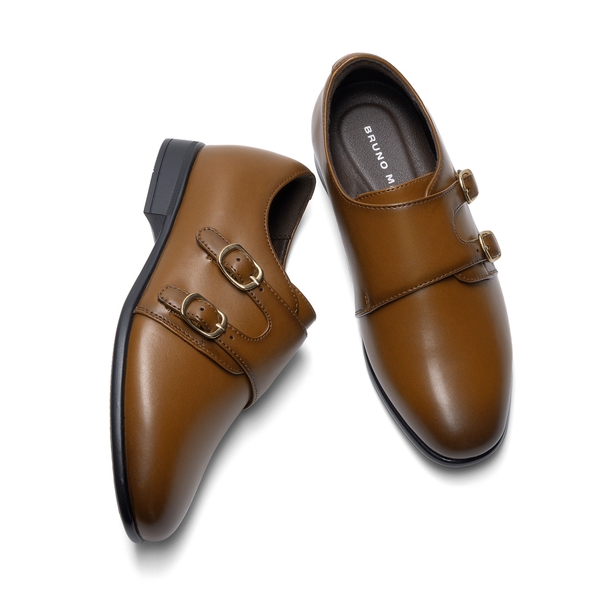 Boy's Monk Strap Loafers Dress Shoes - BROWN - 1