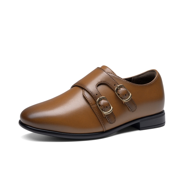 Boy's Monk Strap Loafers Dress Shoes - BROWN -  0