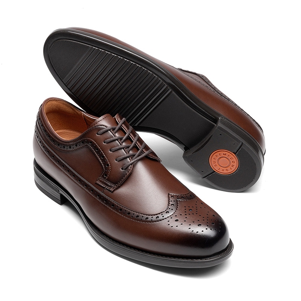Men’s Classic Brogue Wingtip Oxford Shoes - DARK BROWN - 2