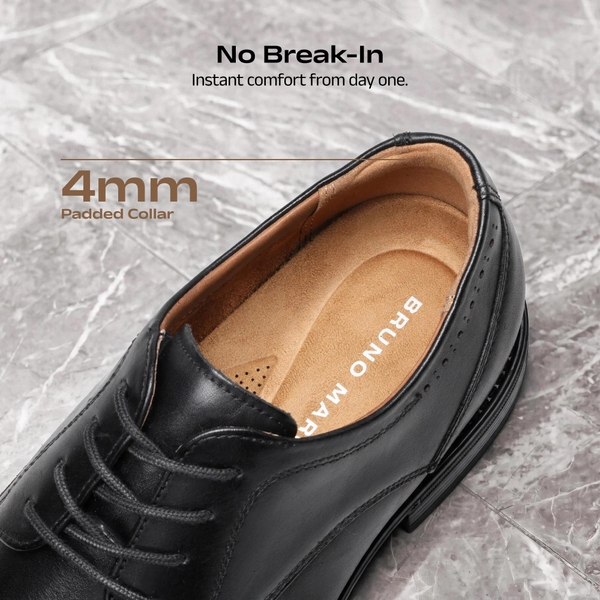 Men's Full-Grain Leather Brogue Comfort Oxford Dress Shoes - BLACK - 3