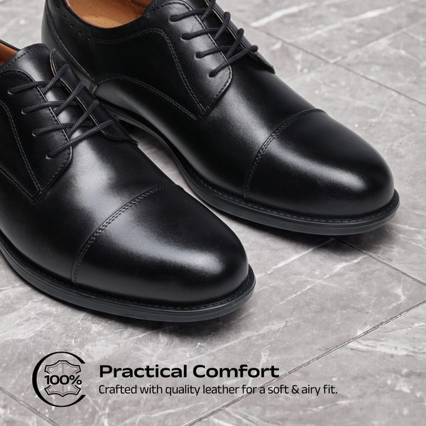 Men's Full-Grain Leather Brogue Comfort Oxford Dress Shoes - BLACK - 1