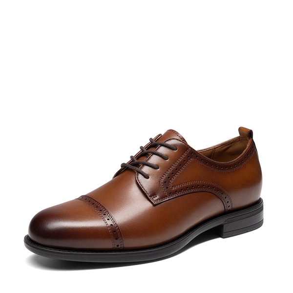 Men’s Cap Toe Leather Oxford Shoes - BROWN -  0