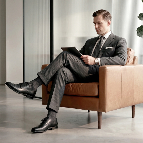 Men's Full-Grain Leather Brogue Comfort Oxford Dress Shoes - BLACK - 5