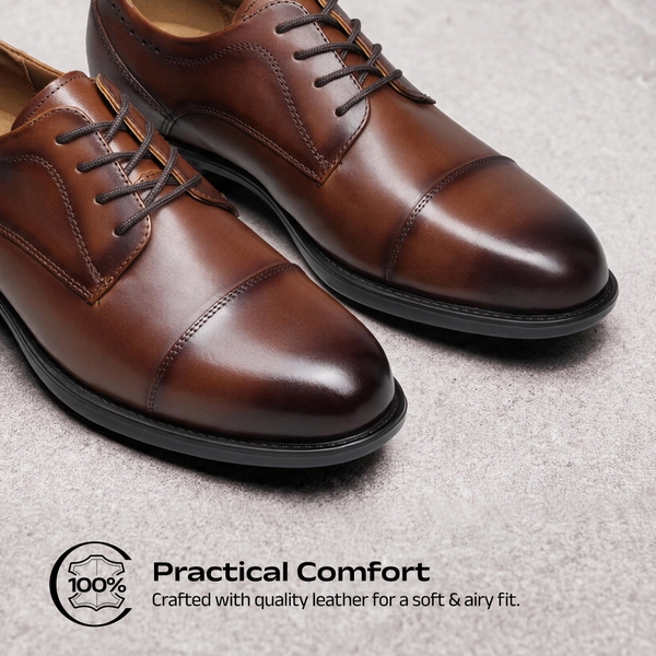 Men's Full-Grain Leather Brogue Comfort Oxford Dress Shoes - BROWN - 1