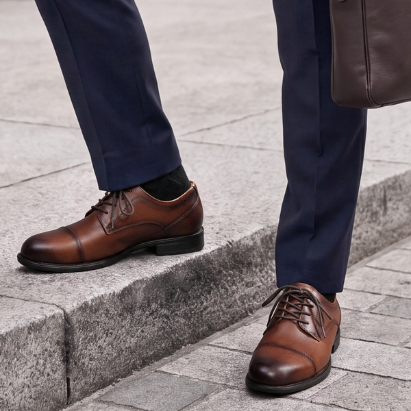 Men's Full-Grain Leather Brogue Comfort Oxford Dress Shoes - BROWN - 5