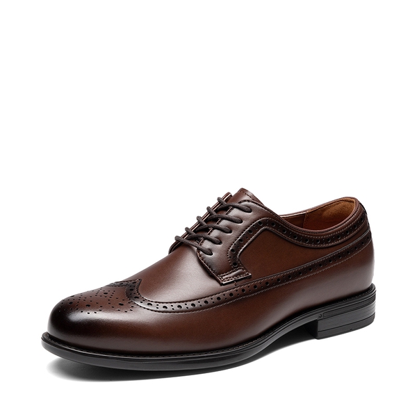 Men’s Classic Brogue Wingtip Oxford Shoes - DARK BROWN -  0