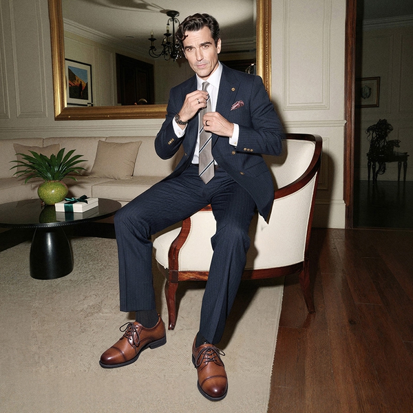 Men’s Cap Toe Leather Oxford Shoes - BROWN - 5