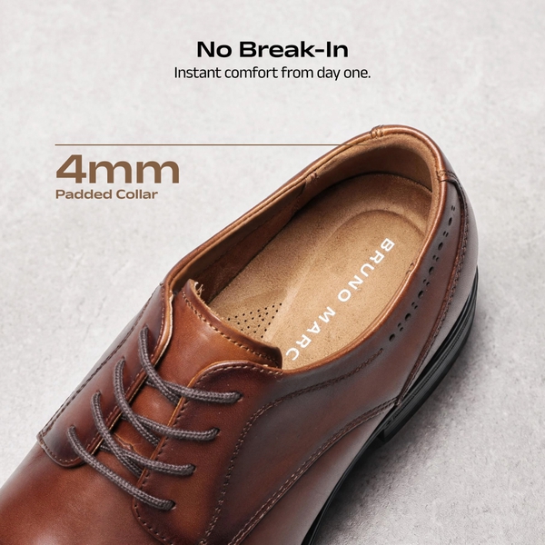 Men's Full-Grain Leather Brogue Comfort Oxford Dress Shoes - BROWN - 3